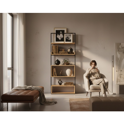 REGAŁ NA KSIĄŻKI METALOWE DREWNO LITE DĄB JESION OLCHA RNK-127